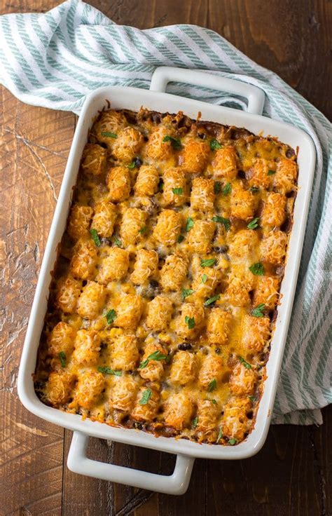 Directions stir in taco seasoning and water and simmer for 5 minutes. Mexican Tater Tot Casserole Recipe