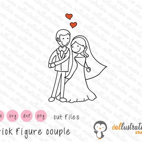 Stick Figure Couple Doodle Wedding Marriage Bride And Etsy