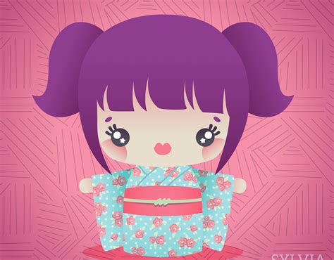 sylvia nakamura kawaii illustrations kimono girl