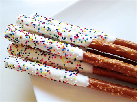 Pretzel Rods White Chocolate Rainbow Sprinkles Pretzel Rods