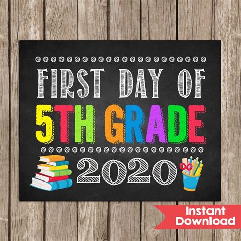 First Day Of 5th Grade Sign 8x10 Instant Download Photo Prop Etsy