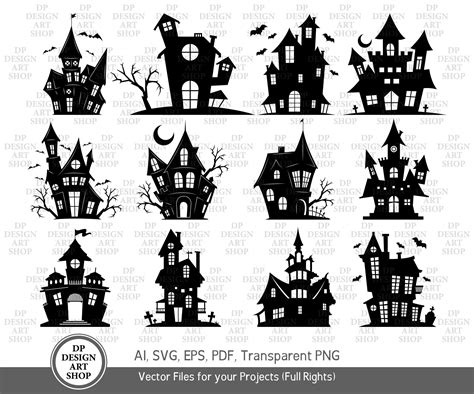 Halloween Haunted House Silhouette Clipart Svg Cutting File Etsy