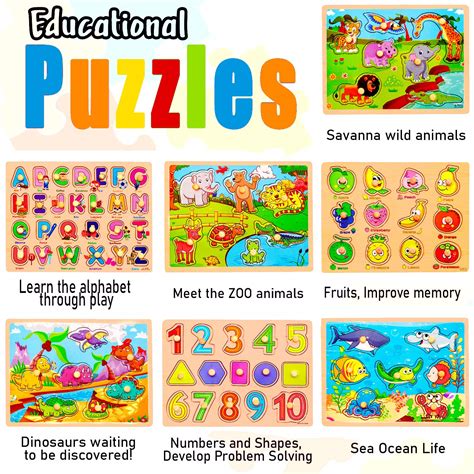 7 Pack Wooden Puzzles For Toddlers 2 3 4 5 Years Old 7 Colorful