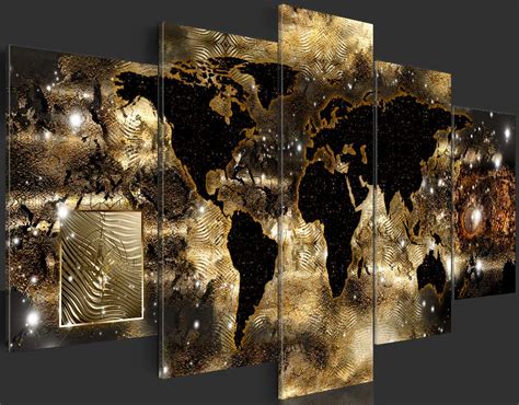 Gold World Map Abstract Non Woven Canvas Wall Art Image Photo Print K A
