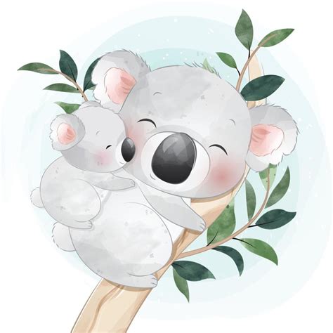 Cute Koala Bear Mother And Baby Illustration 2068598 Vector Art At Vecteezy
