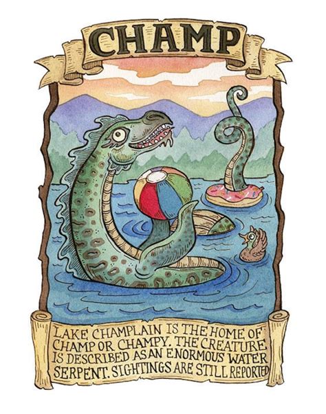 Champ Lake Champlain Monster Cryptozoology Art Print Etsy