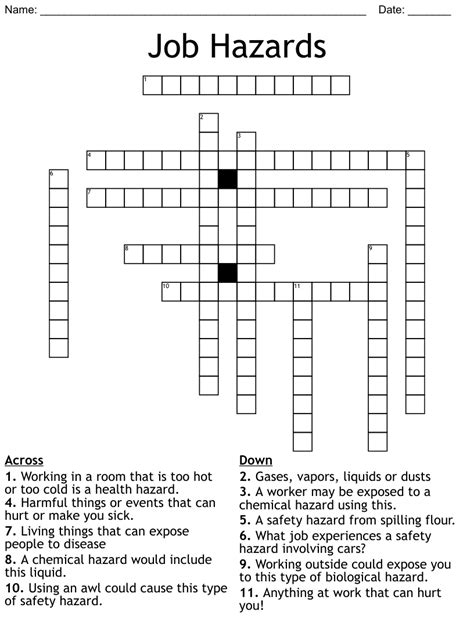 Job Hazards Crossword Wordmint