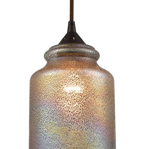 Elk Lighting 85257 1 1 Light Mini Pendant In Oil Rubbed Bronze With Textured Gray Dichroic Glass