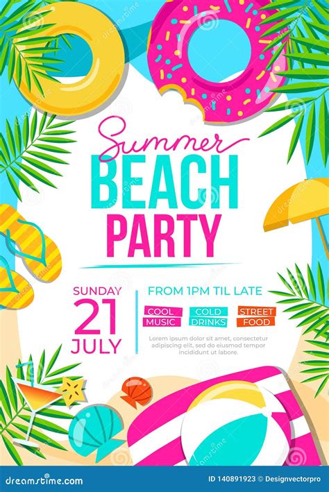 Summer Beach Party Poster Summer Party Colorful Invitation Stock