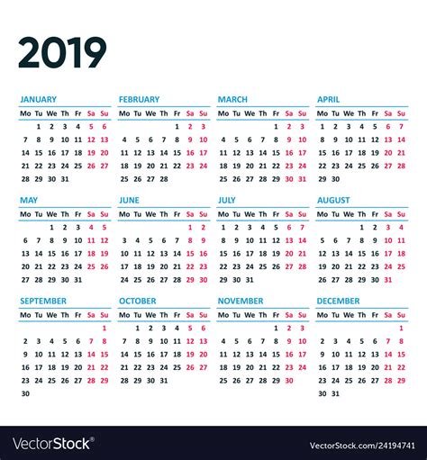 Printable 2019 Calendar With Week Numbers Calendar 2019 With Week