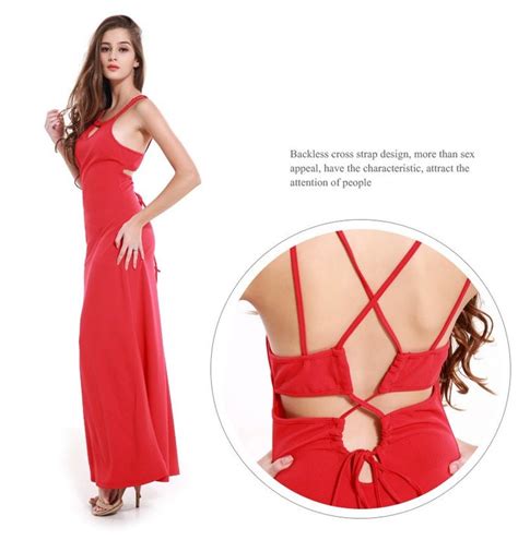 Ormell Summer Female Red O Neck Backless Split Maxi Dress Beach Wear Solid Sleeveless Backless