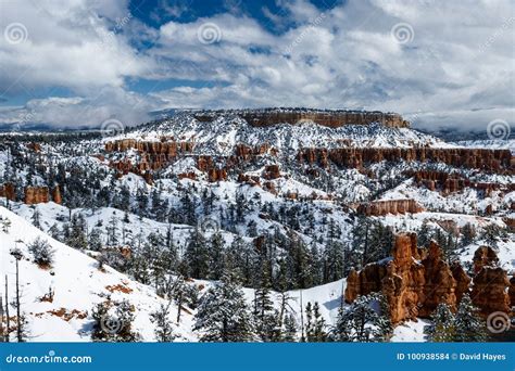 Snow Covered Hills And Forest In Bryce Canyon Utah Stock Photo
