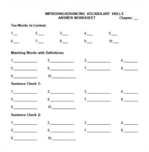 Printable Blank Vocabulary Worksheet Template