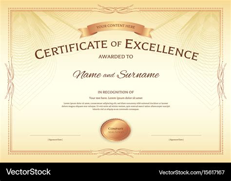 Certificate Of Excellence Template Gold Theme Vector