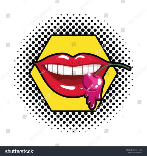 Female Mouth Dripping Cherry Fruit Stock Vector Royalty Free 1318543127