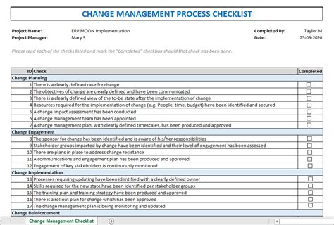 Checklist Template For Your Change Management Process Project My Xxx