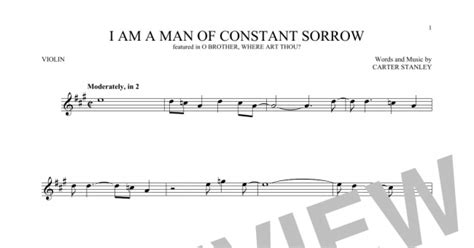 I Am A Man Of Constant Sorrow Violin Solo Print Sheet Music Now