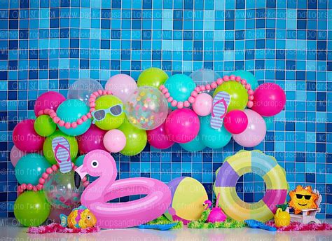 Pool Party Photography Backdrop Cake Smash Blow Up Floaties Etsy Pool Party Decorations