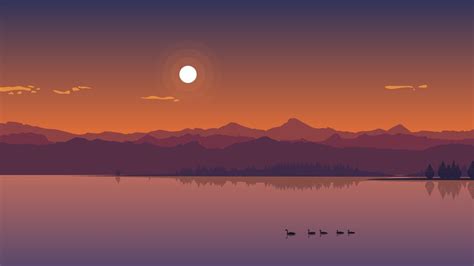 Sunset Landscape Lake Minimalist Digital Art 4k 52 Wallpaper