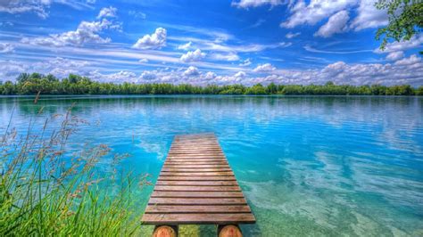 Background Beautiful Nature Lake Blue Sky With White Clouds Hd