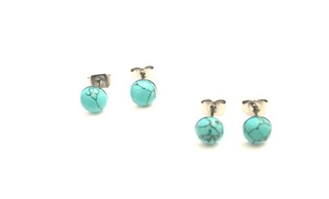 Turquoise Cabochon Ear Studs Earrings On 316L Surgical Steel Posts EBay