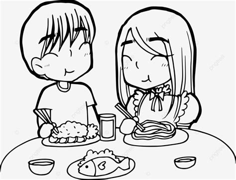 Gambar Pasangan Kencan Makan Makan Malam Kartun Doodle Kawaii Anime