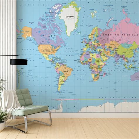 Tan World Map Map Wall Mural Maps And Charts World Map Wallpaper Map