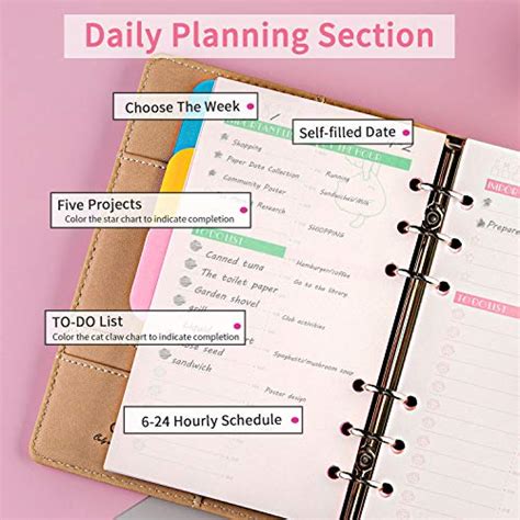 Daily Planner 2020 2021 Hourly A6 Leather Cat Refillable Planner Binder