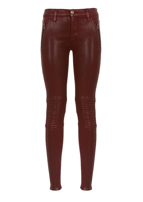 Hudson Burgundy Coated Stark Moto Super Skinny Jeans In Red Burgundy Lyst