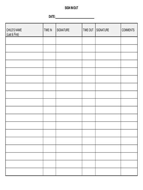 Sign In And Out Sheet Fill Online Printable Fillable Blank Pdffiller