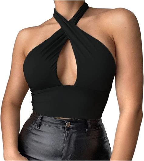 Women S Sexy Criss Cross Halter Crop Top Y2k Sleeveless Cutout Crop Tank Tops Vest Streetwear