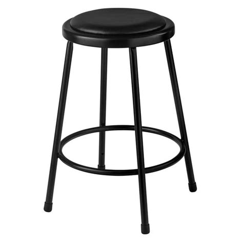 24 In Black Steel Stool With Padded Seat