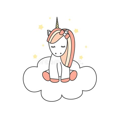 Cute Cartoon Little Unicorn On A Cloud Illustration Stock Vector