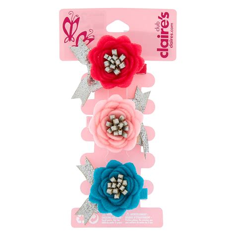 claire s club floral hair clips pink 3 pack claire s us