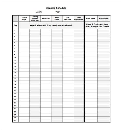 Exam Room Cleaning Log Template