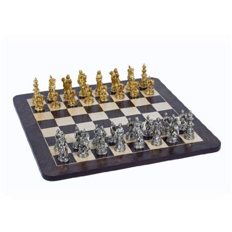 We Games Medieval Chess Set Pewter Pieces And Walnut Root Board 16 In