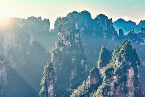 Sunrise View Of The Colorful Cliffs In Zhangjiajie National Forest Park