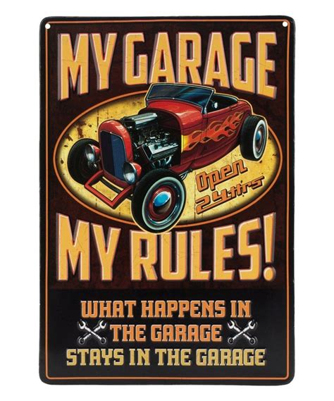Open Road Brands My Garage My Rules Embossed Tin Wall Sign Vintage