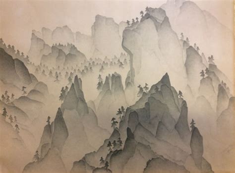 Large Chinese Style Ink Drawing Of Mountain Landscape Catawiki