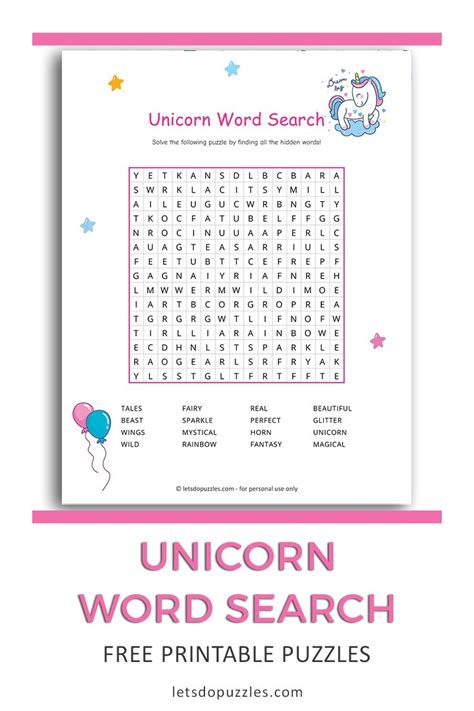 Unicorn Word Search Free Printable Unicorn Word Search Printable