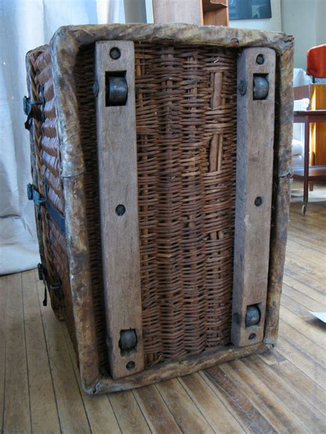 Hamptons & french country style. Antique Rattan and Cast Iron Trunk at 1stdibs
