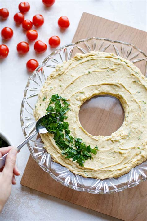 Easy Christmas Appetizer Hummus Wreath Two Healthy Kitchens
