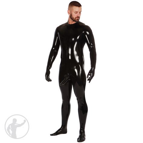 Mens Premium Rubber Neck Entry Catsuit With Attached Sheath Socks And Gloves