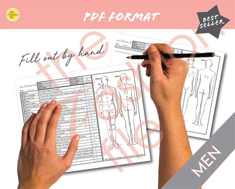Fashion Template Mens Body Measurement Sheet Sewing Etsy