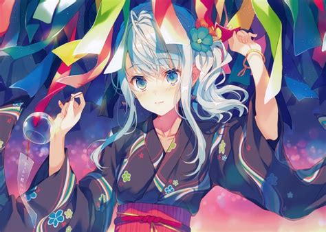 Wallpaper Anime Girl Kimono White Hair Cuffs