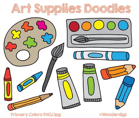 Art Supplies Clip Art Doodles Kids Clipart School Clipart Etsy