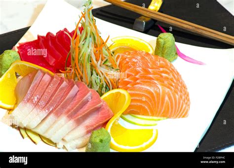 Japanese Raw Fish Dish With Very Nice Arrangement Stock Photo Alamy