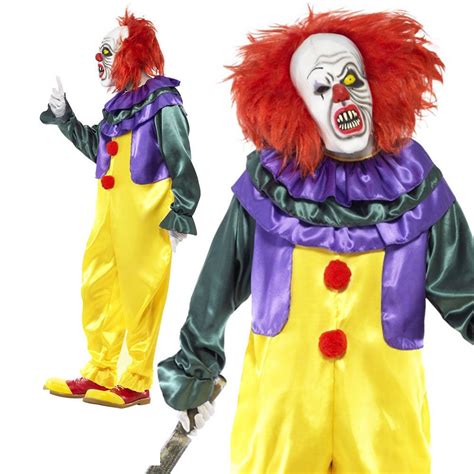 Adult Deluxe Freaky Clown Scary Horror Mens Circus Halloween Fancy