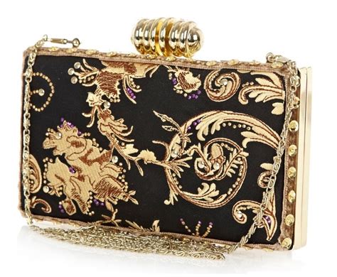 Curly Fries Glamorous Accessories Black And Gold Damask Clutch By River