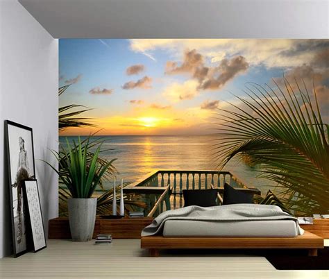 Seascape Summer Deck Sunset Ocean Beach Self Adhesive Vinyl Wallpaper